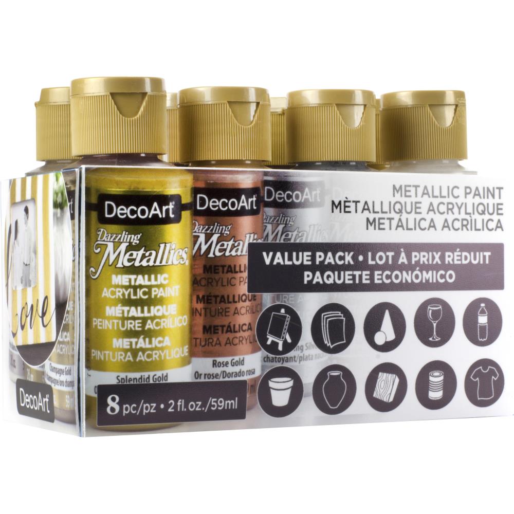 Dazzling Metallics Value Pack / 8 Pinturas Acrílicas Metálicas Acrìlicos DecoArt