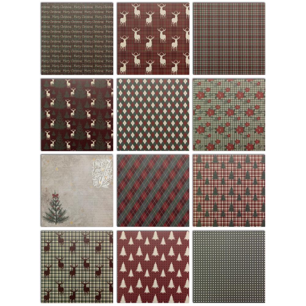 Classic Christmas Cardstock Pack 12&quot; / Paquete de 12 Hojas de Cartulina Navideña Papel Little Birdie