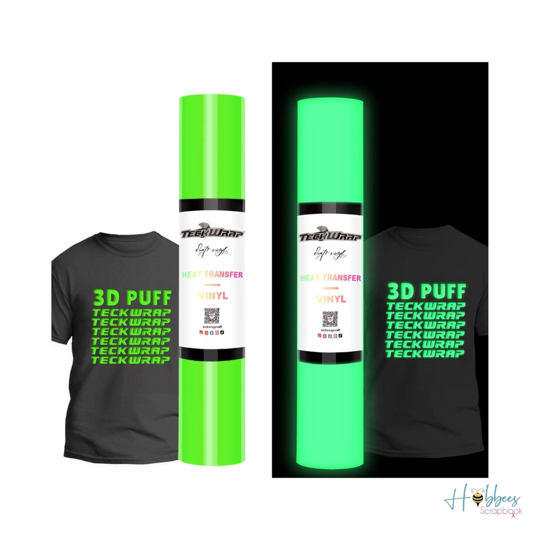 Glow in the Dark Puff HTV Neon Green / Vinil Termoadhesivo Brilla En La Oscuridad Verde Viniles Teckwrap