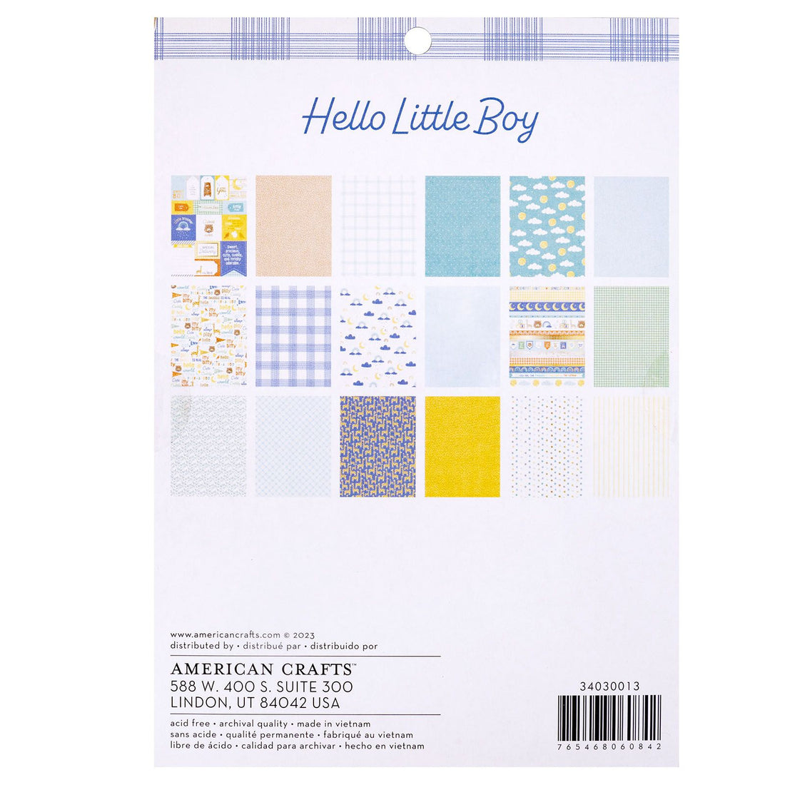 Hello Little Boy Paper Pad 6&quot; / Block Papel Hola Pequeño Papel American Crafts