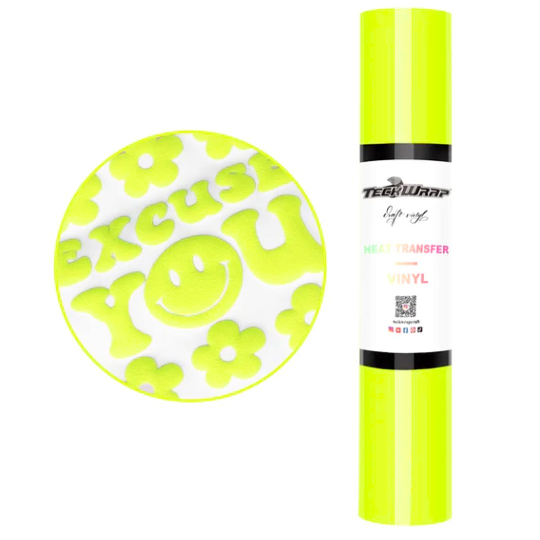 Neon Yellow Puff Heat Transfer Vinyl / Vinil Termoadhesivo 3D Amarillo Neón Viniles Teckwrap