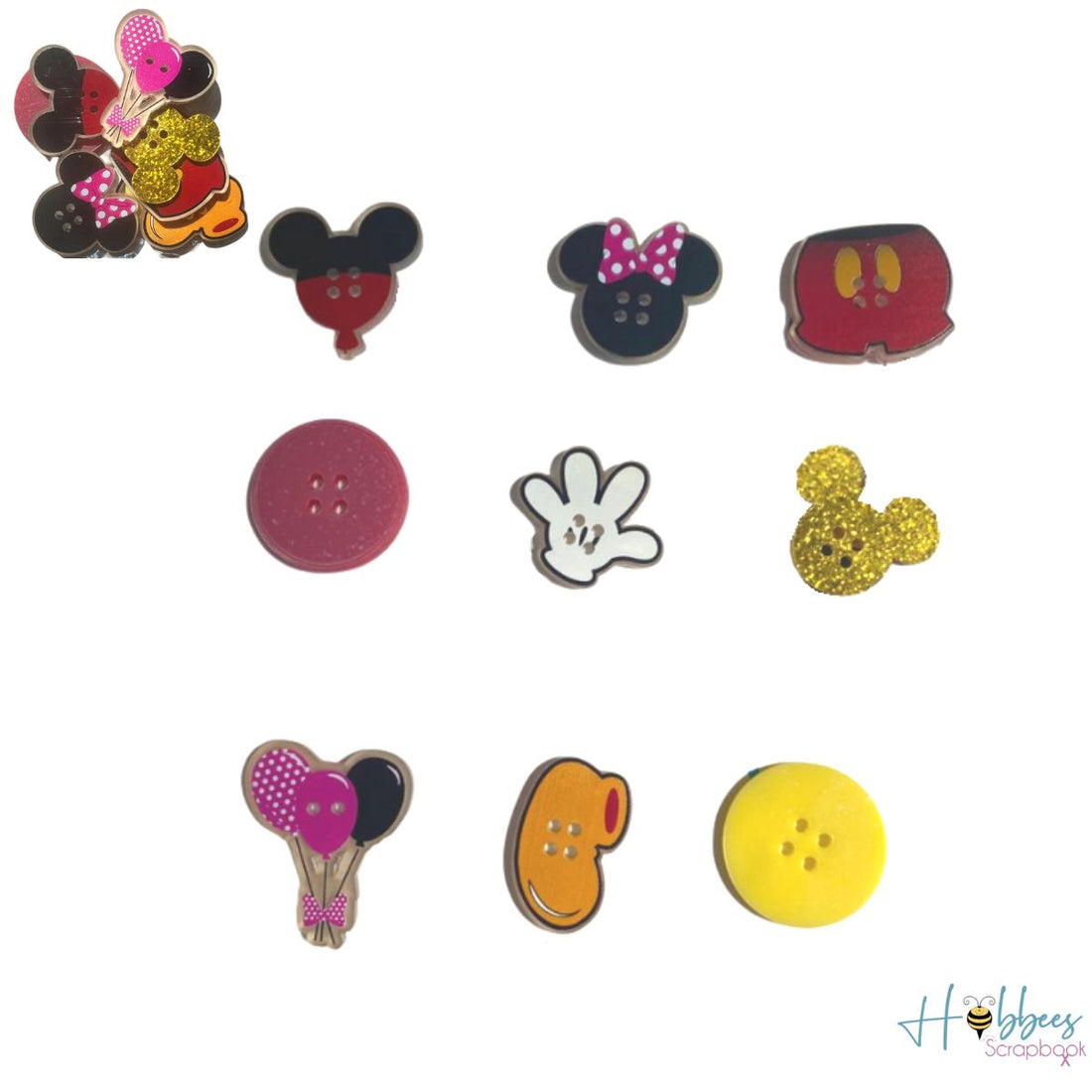 Set de 9 Botones Mickey de Acrílico Adornos / Embellishments Hobbees