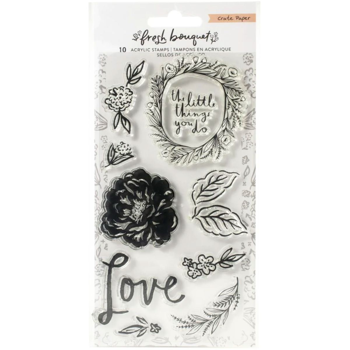 Fresh Bouquet Acrylic Clear Stamps / Sellos de Polímero Ramillete Fresco Sellos Crate Paper