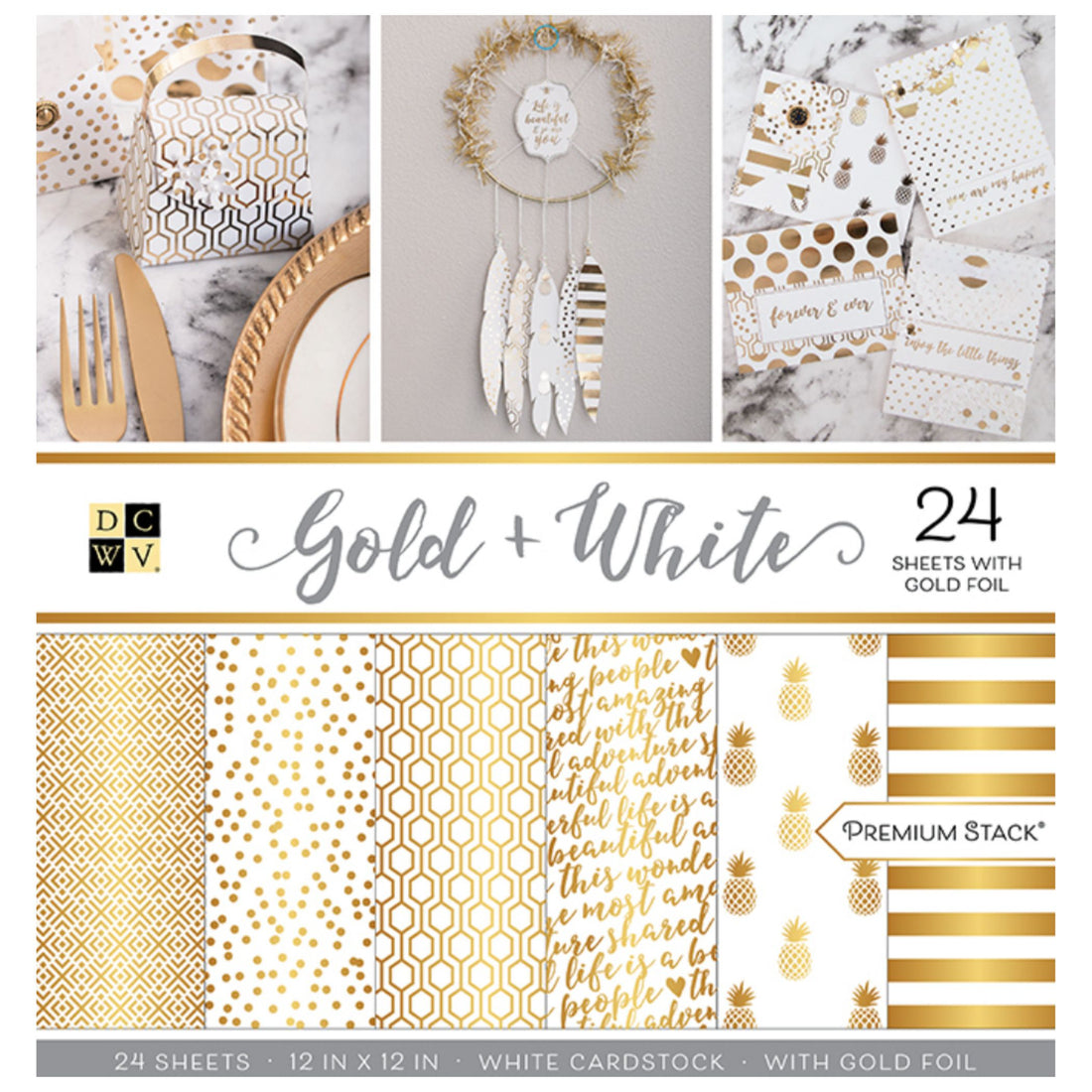 Cardstock Gold And White 12&quot; / Block de Cartulina Dorado y Blanco Papel DCWV