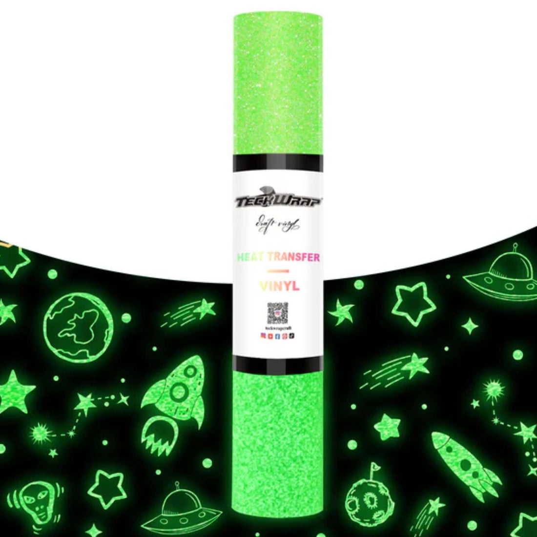 Glitter Glow in the Dark HTV / Vinil Térmico Brilla en la Oscuridad Diamantado Verde Viniles Teckwrap