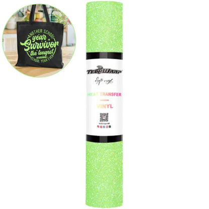 Neon Green Fancy Glitter Heat Transfer Vinyl / Vinil Termoadhesivo Diamantina Elegante Verde Neon Viniles Teckwrap