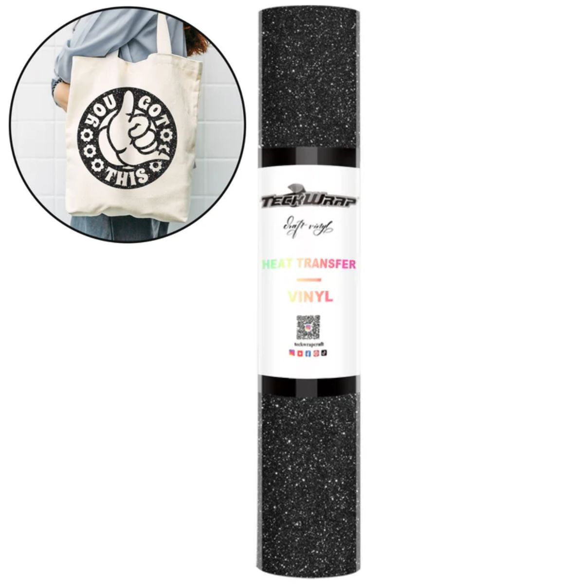 Glitter Heat Transfer Vinyl Black / Vinil Diamantina Transferencia de Calor Oro Viniles Teckwrap