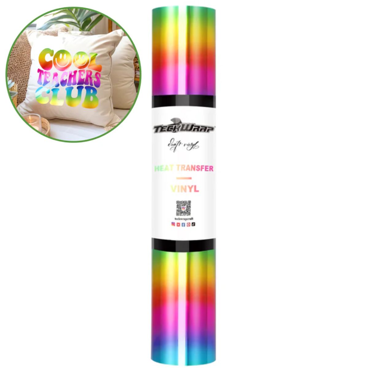 Metallic Chrome Heat Transfer Vinyl Rainbow Stripe / Vinil Metálico Termoadhesivo Arcoiris Viniles Teckwrap