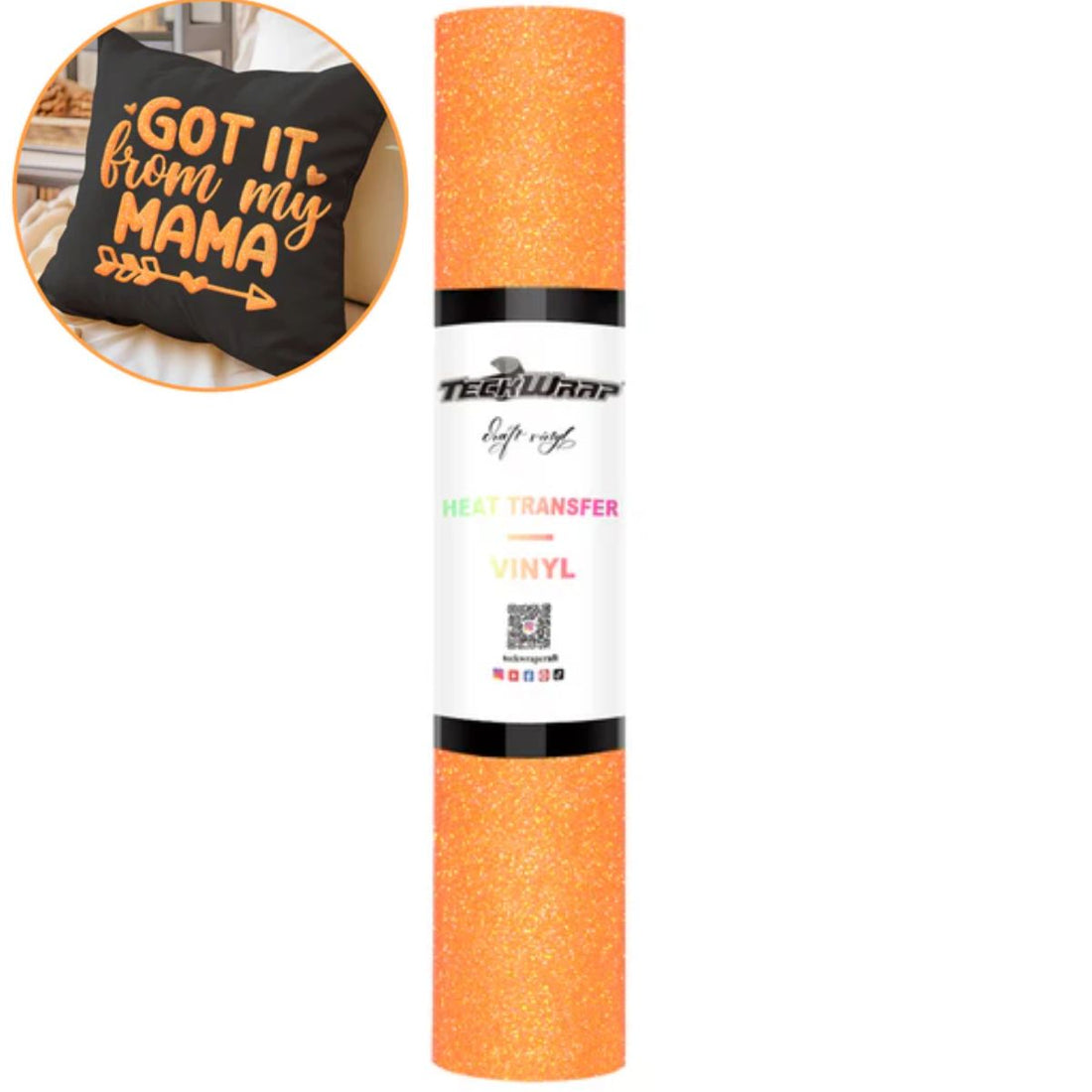 Neon Orange Glitter Puff Heat Transfer Vinyl / Vinil Termoadhesivo Inflable Naranja Viniles Teckwrap