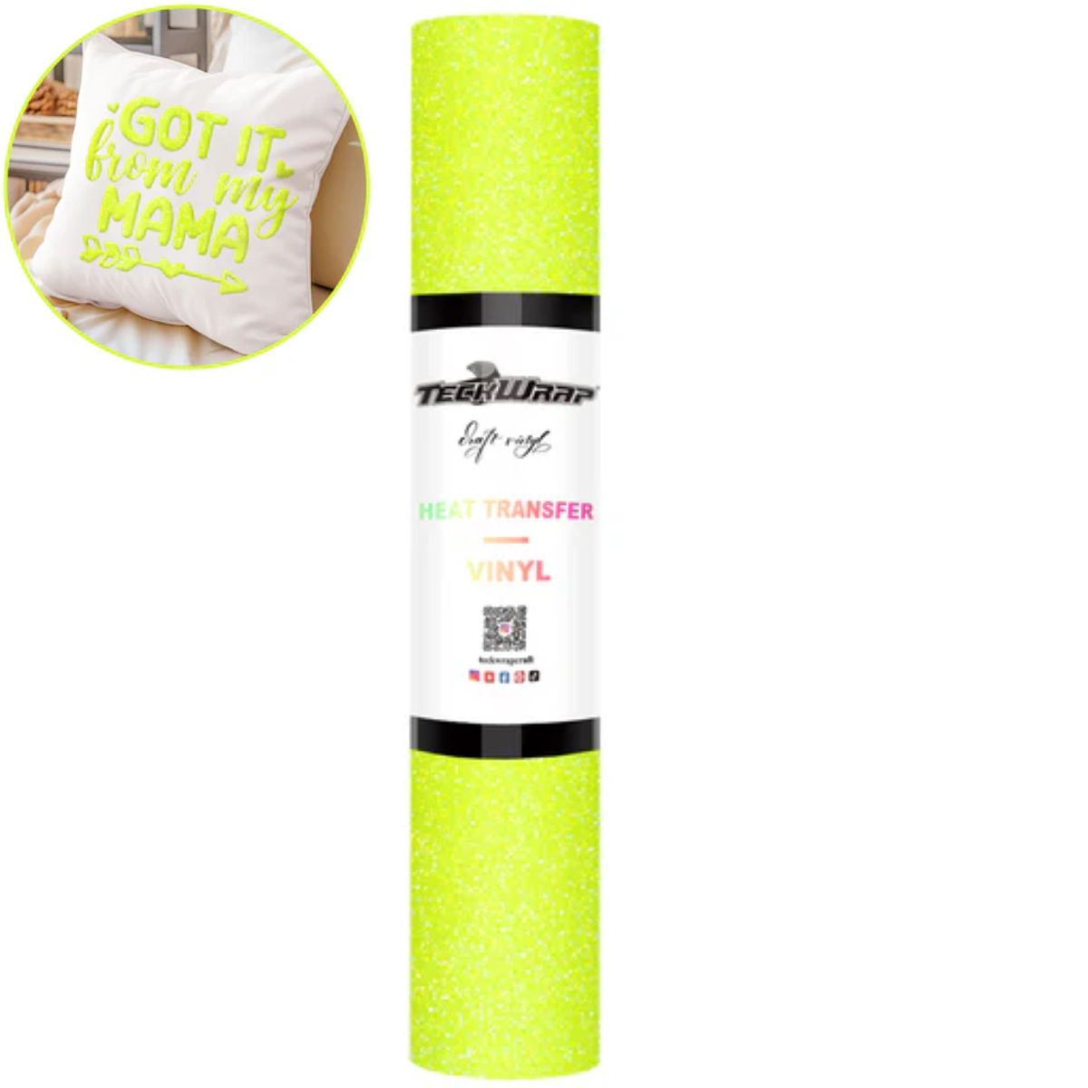 Neon Yellow Glitter Puff Heat Transfer Vinyl / Vinil Termoadhesivo Inflable Amarillo Viniles Teckwrap