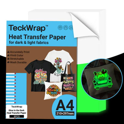 Inkjet HTV for Dark &amp; Light Fabric Glow in The Dark / Vinil Imprimible Termoadhesivo Brilla En La Oscuridad Viniles Teckwrap