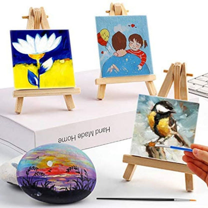 Wooden Mini Easel With Canvas 4.5&quot; / 10 Mini Caballetes con Bastidor Lienzos Little Birdie