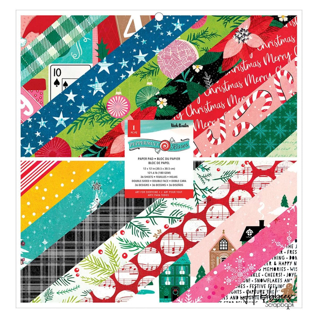 Peppermint Kisses Paper Pad 12in / Bloc de Papel Navideño Doble Cara Papel American Crafts