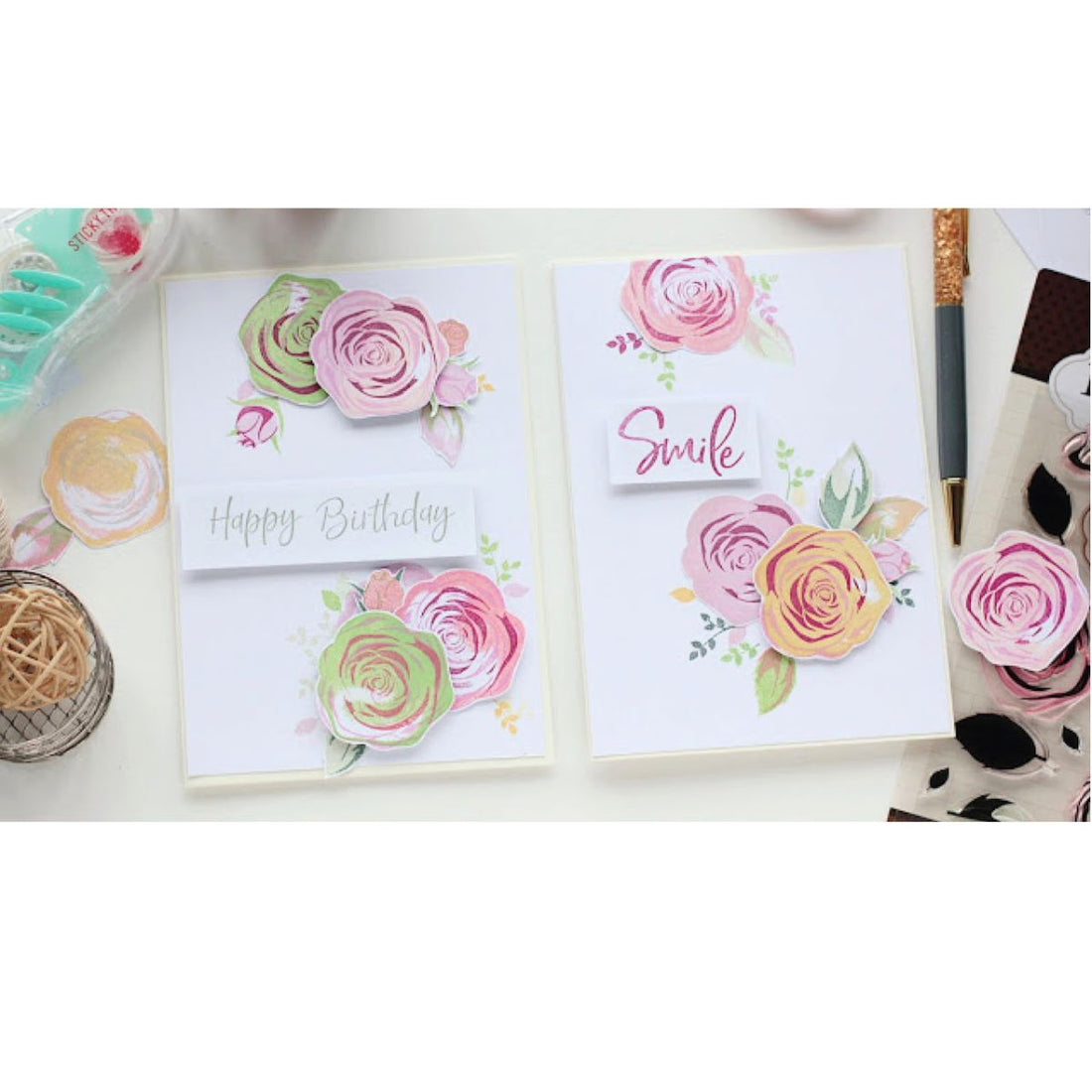 Layered Bouquet Clear Stamps / Sellos de Rosas y Hojas Sellos BoBunny