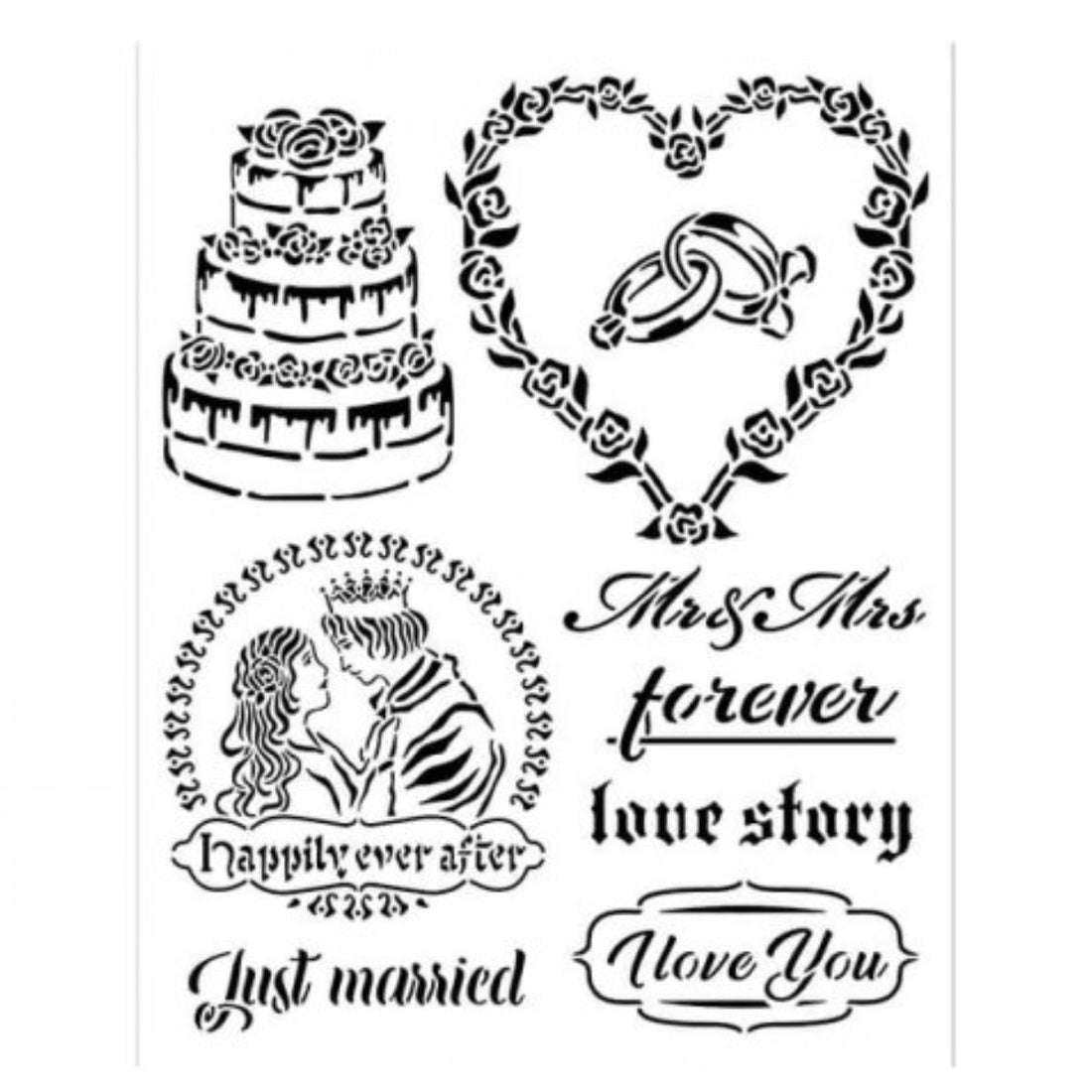 Just Married Sleeping Beauty Stencil / Plantilla de Novios Esténciles / Plantillas Stamperia