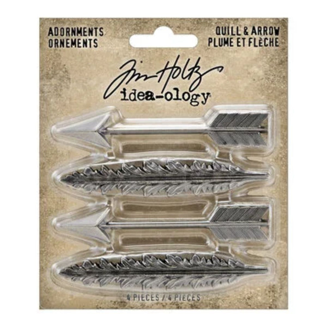 Idea-Ology Metal Adornments Quill &amp; Arrow/ Adornos de Metal Pluma y Flecha Adornos / Embellishments Tim Holtz - Advantus