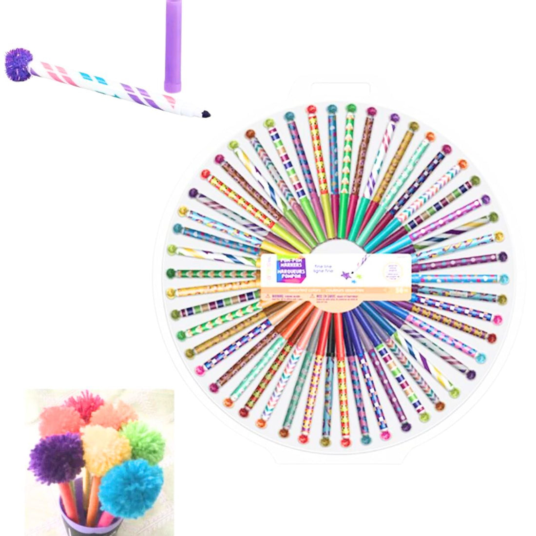 Pom Pom Markers 50 Pack / Marcadores Punta Fina de PomPom Marcadores &amp; Plumones Darice