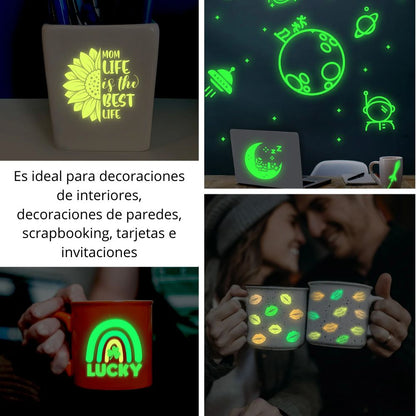 Glow In The Dark Vinyl Sheets Pack / 10 Hojas De Vinil Que Brillan En La Oscuridad Viniles Teckwrap