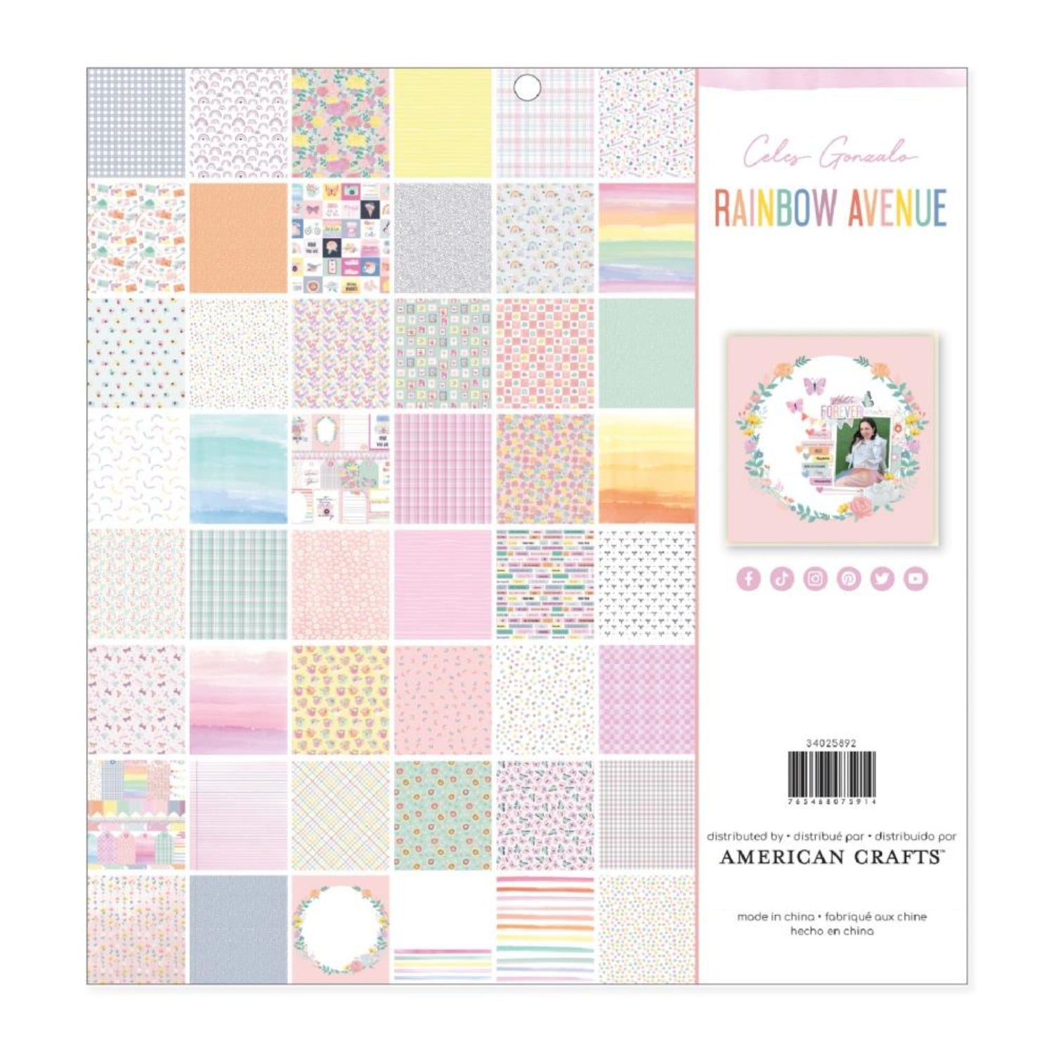 Double-Sided Paper Pad 12&quot; Rainbow Avenue / Block de Papel Doble Cara Papel American Crafts