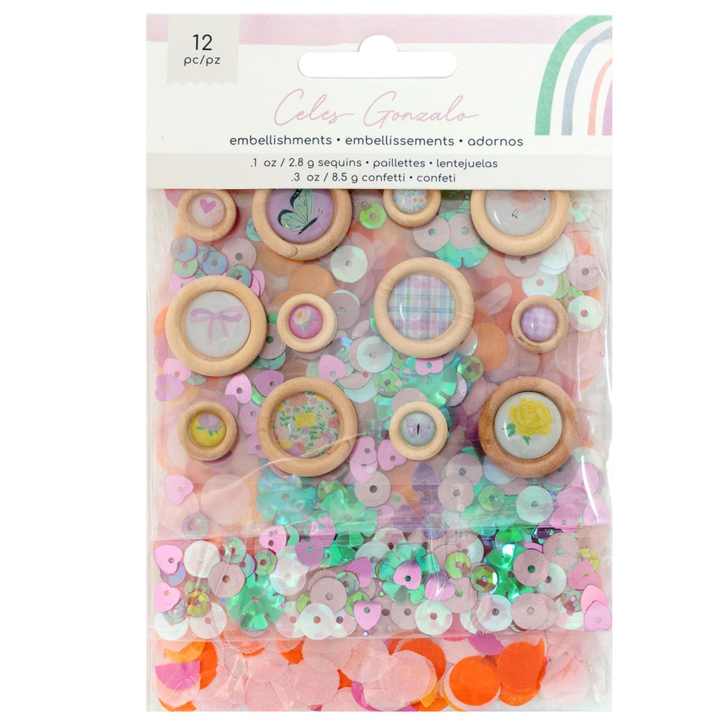 Rainbow Avenue Confetti Button Pack / Paquete de Botones y Confetti Adornos / Embellishments American Crafts