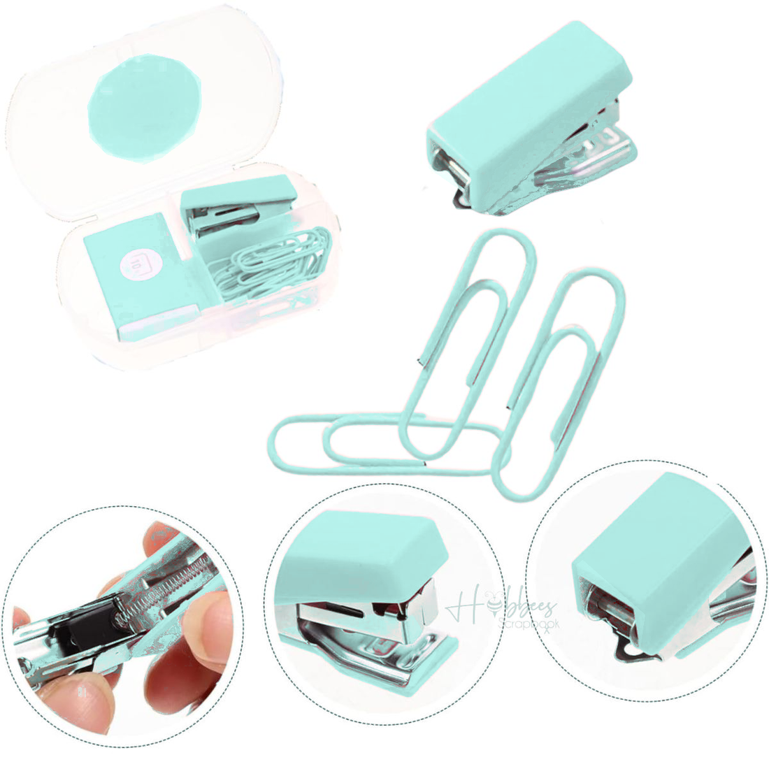 Mini Engrapadora y Clips Color Menta Herramientas Hobbees