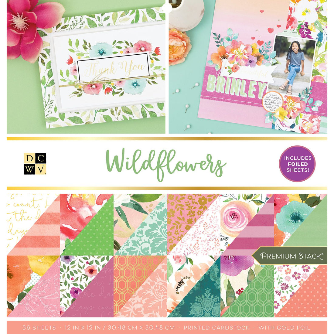 Wildflowers Gold Foil Cardstock 12&quot; / Block de Cartulina Flores Salvajes Papel DCWV