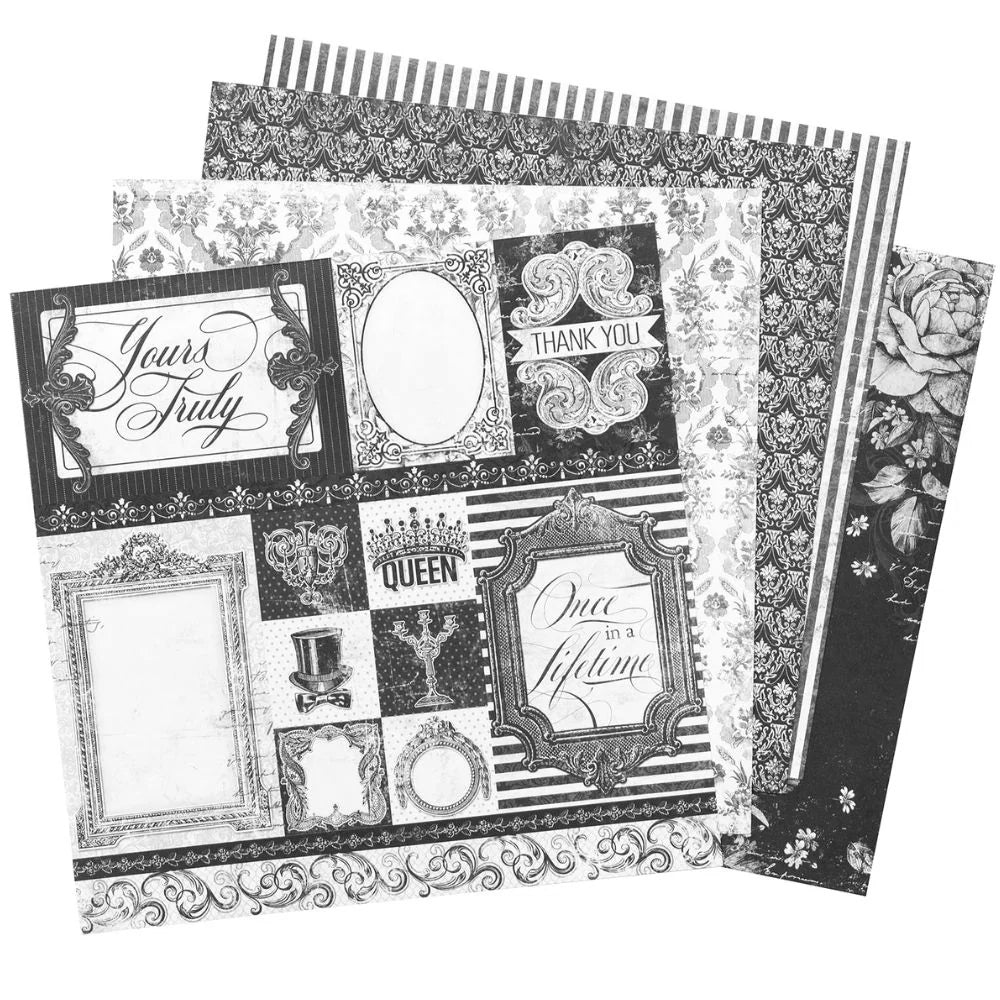 Tuxedos &amp; Tiaras Paper Pad / Block de Papel Blanco y Negro 12&quot; Papel BoBunny