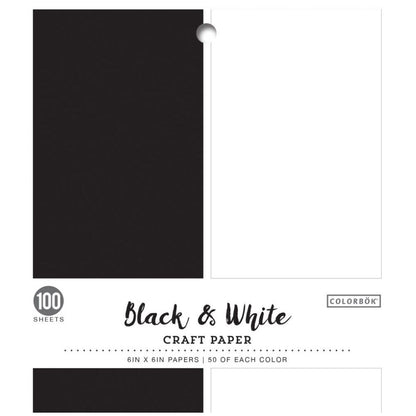 Black &amp; White Craft Paper 6x6 in / 100 Hojas de Papel Blanco y Negro Papel Colorbok