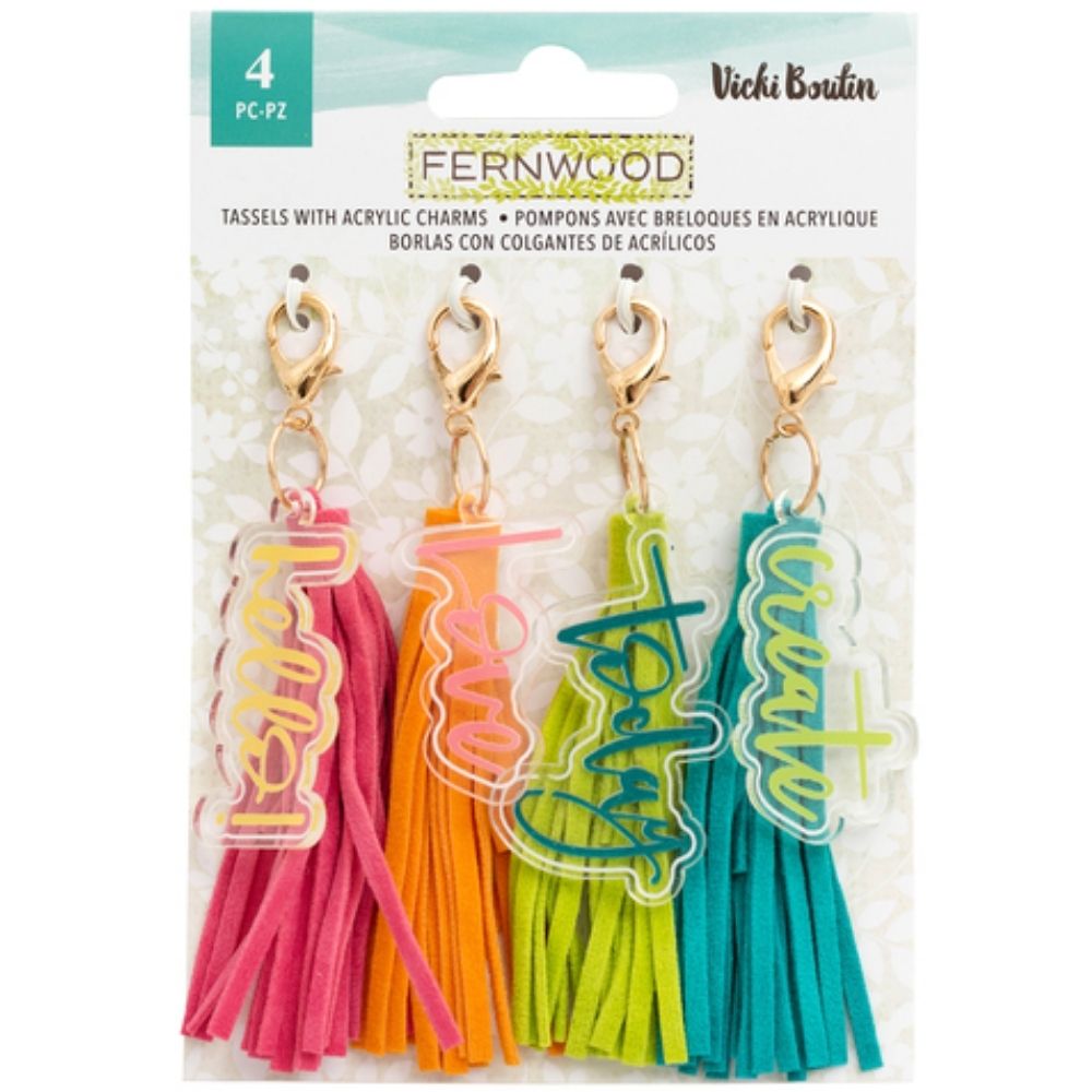 Fernwood Tassels / 4 Borlas con Charms Adornos / Embellishments American Crafts