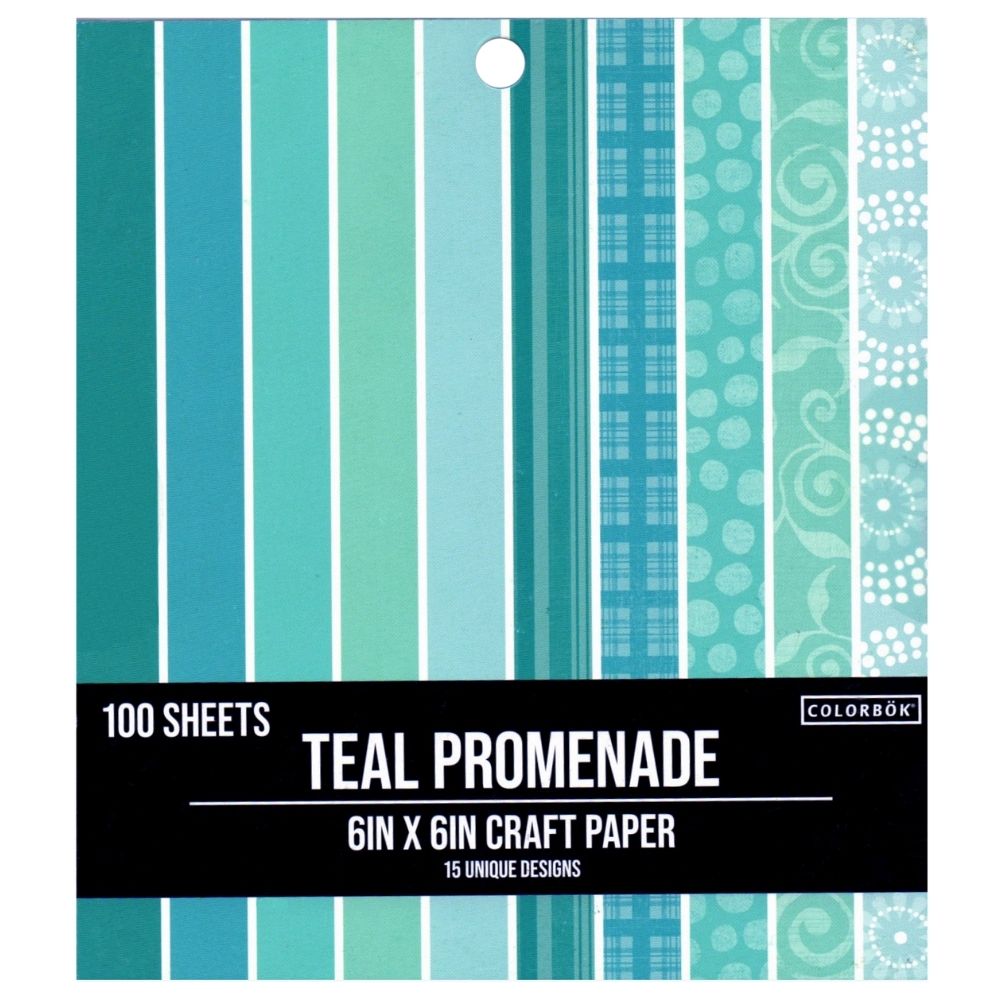 Teal Promenade Craft Paper 6x6 in / 100 Hojas de Papel Verde Azulado Papel Colorbok