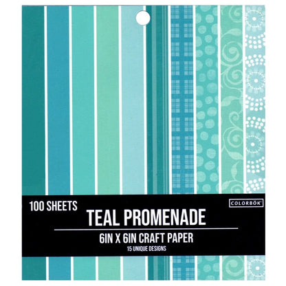 Teal Promenade Craft Paper 6x6 in / 100 Hojas de Papel Verde Azulado Papel Colorbok