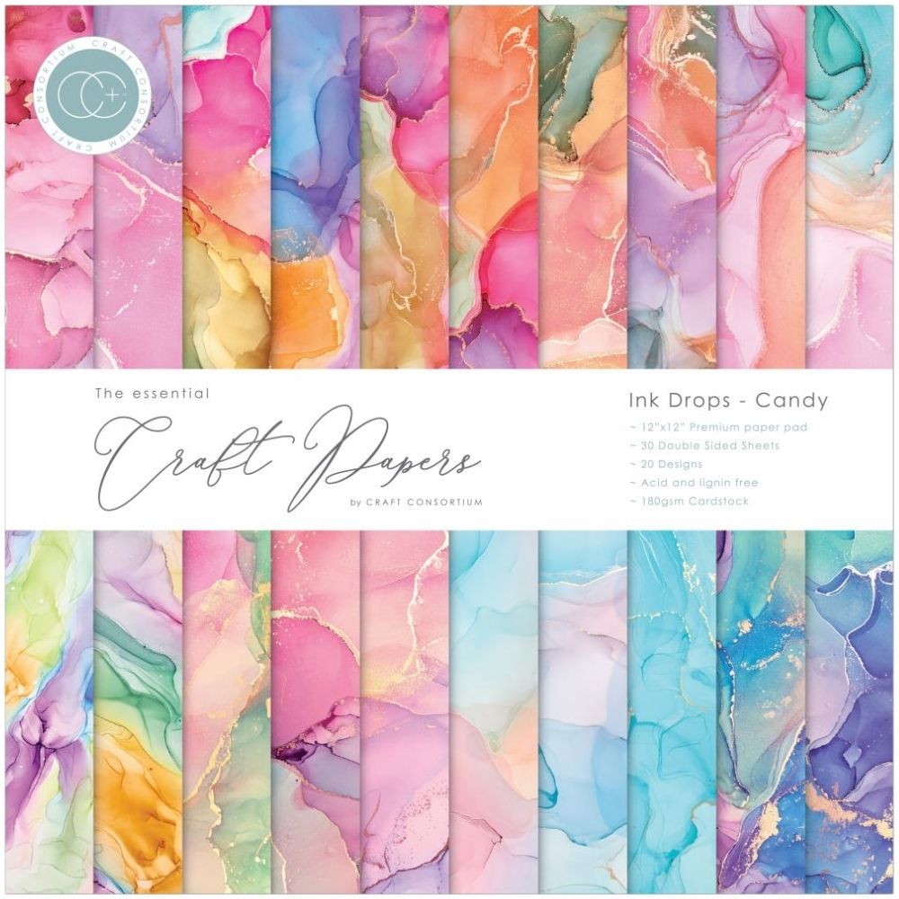 Ink Drops Paper Pack Candy / Papel Doble Cara Tonos Claros Papel Craft Consortium