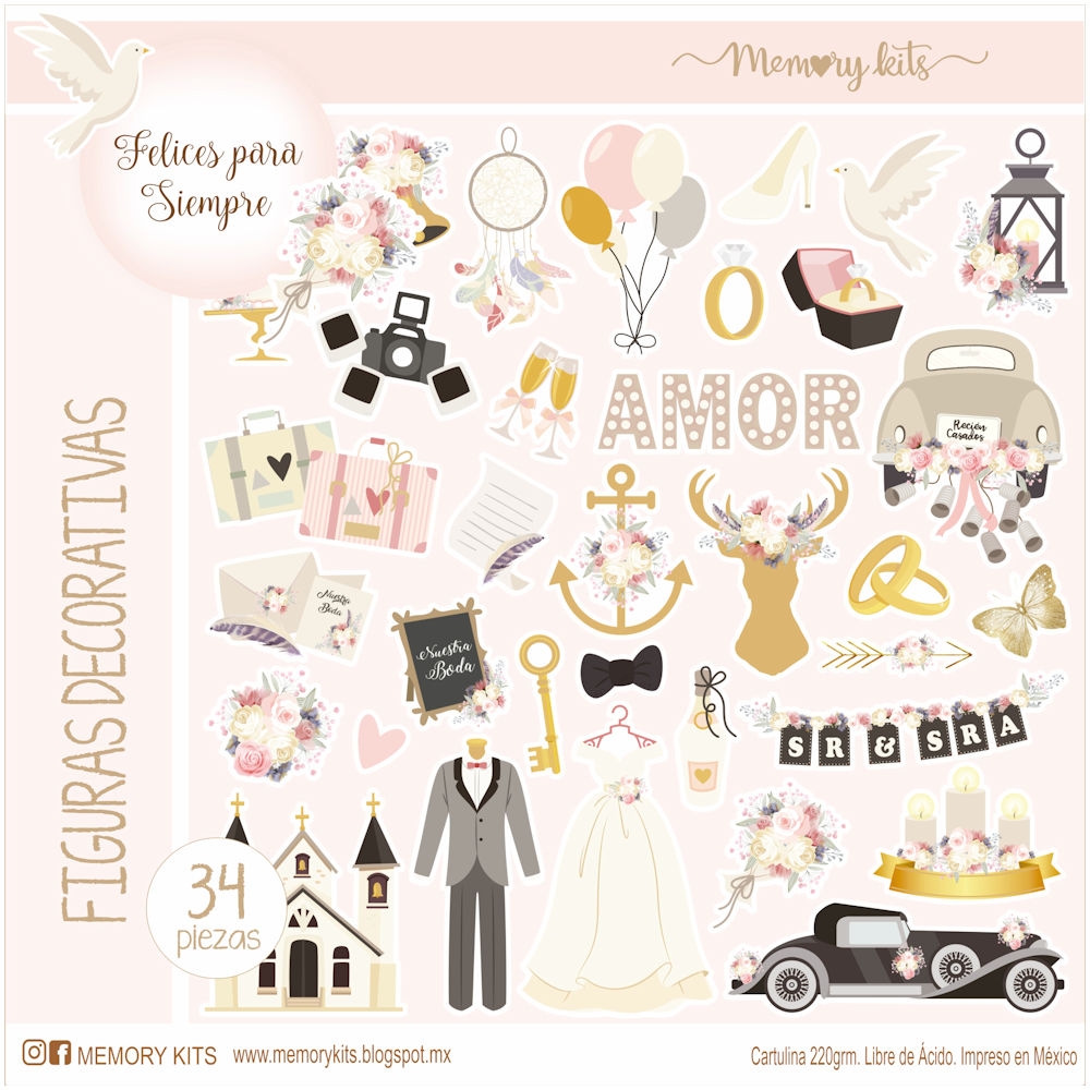 Kit de Papel Cartulina Felices para Siempre Papel Memory Kits