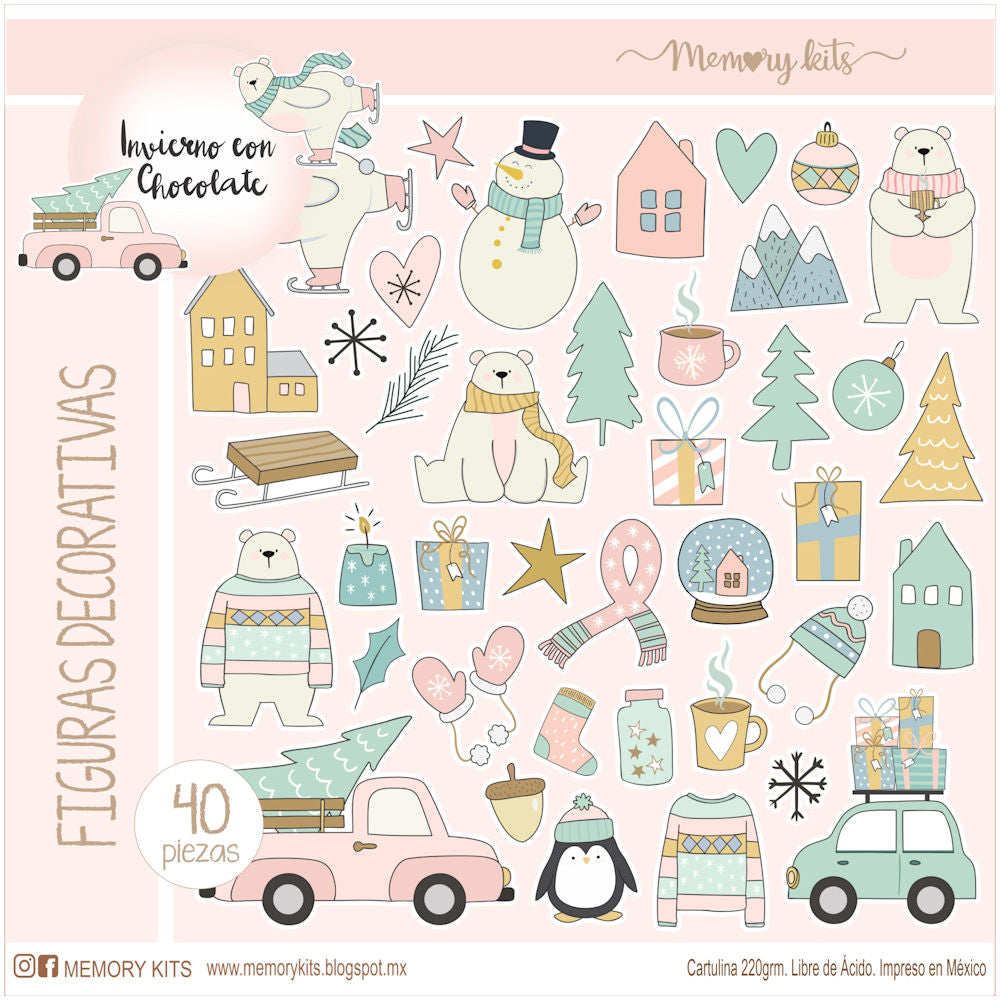 Kit de Papel Cartulina Invierno con Chocolate Papel Memory Kits