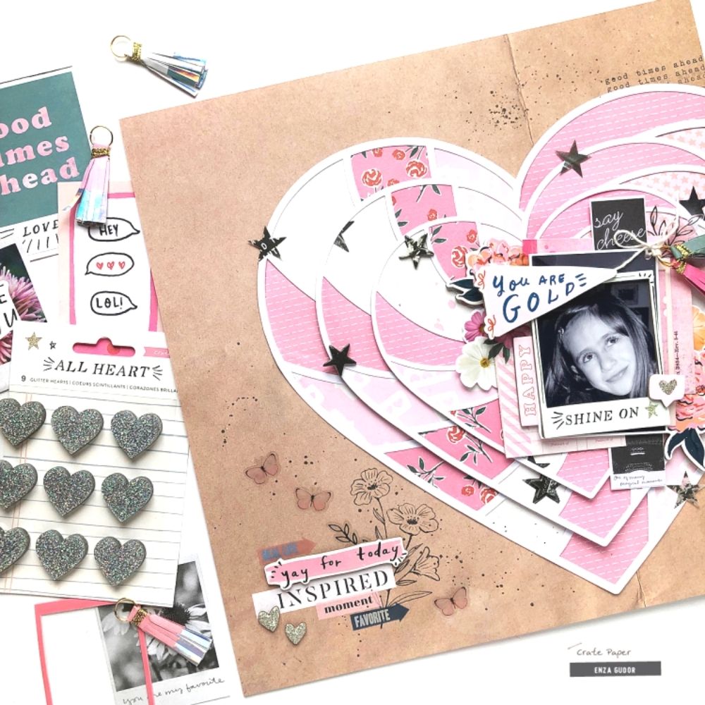 Glitter Hearts / 6 Corazones de Resina Brillantes Stickers Crate Paper