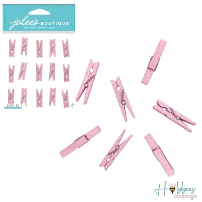 Pink Glitter Clothespins / 15 Mini Pinzas Rosas con Brillo Adornos / Embellishments Jolee&