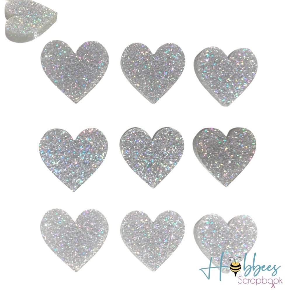 Glitter Hearts / 6 Corazones de Resina Brillantes Stickers Crate Paper