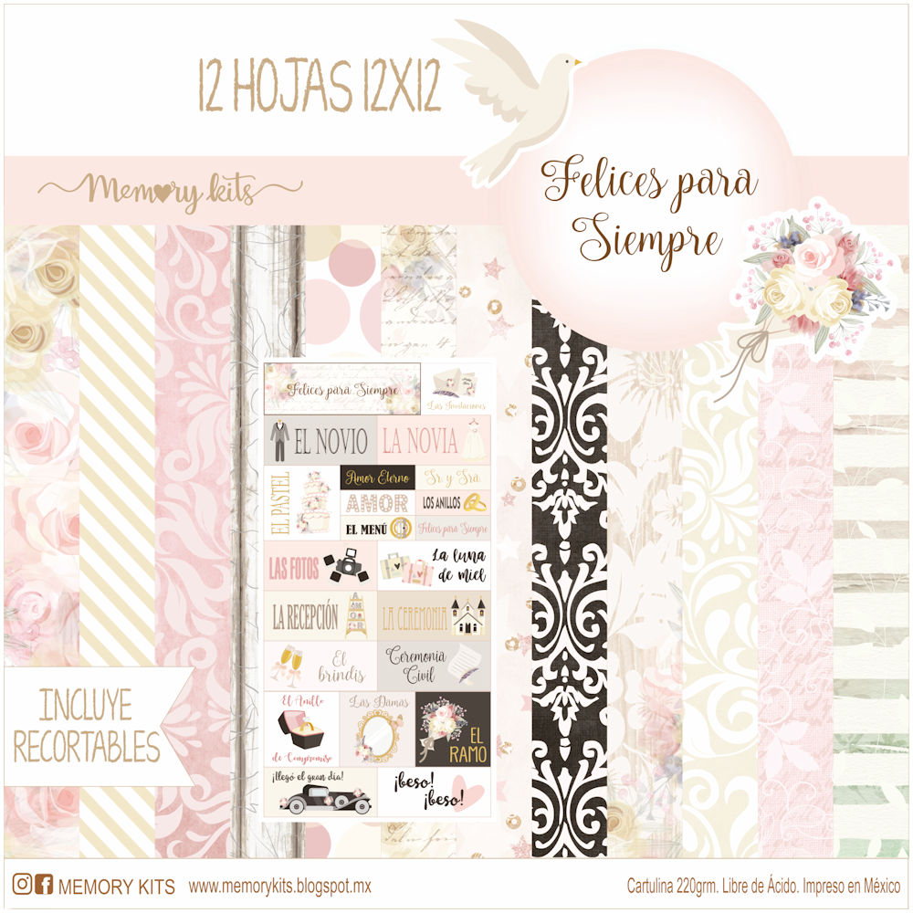 Kit de Papel Cartulina Felices para Siempre Papel Memory Kits