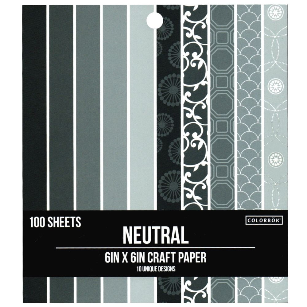 Neutral Craft Paper 6x6 in / 100 Hojas de Papel Grises Papel Colorbok