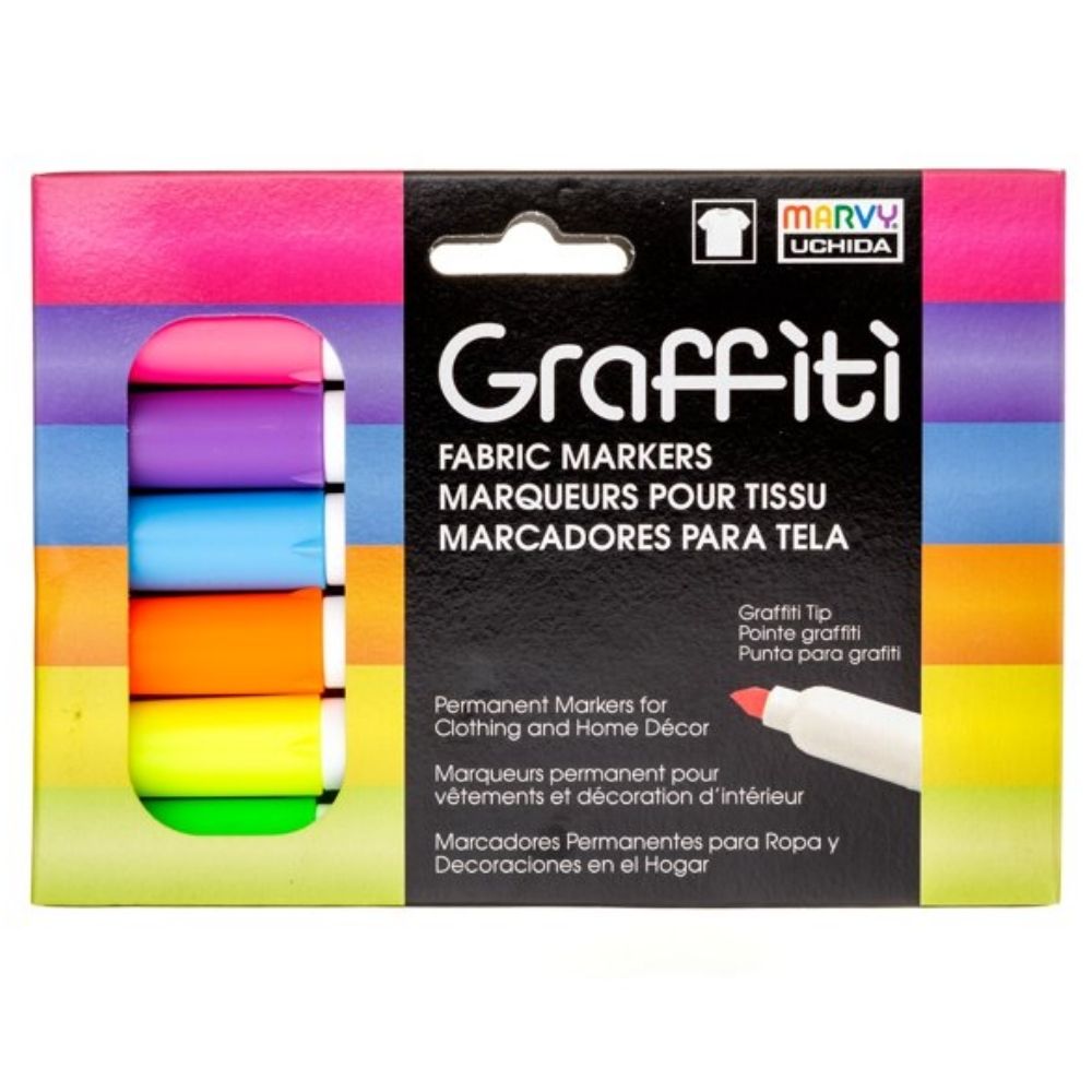 Graffiti Fabric Markers Fluorescent / 6 Marcadores Fosforecentes para Tela Marcadores &amp; Plumones Marvy Uchida