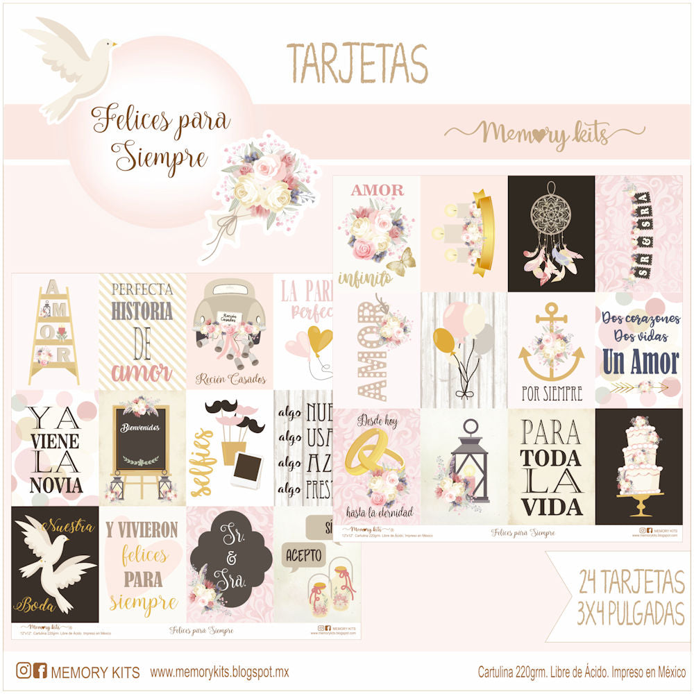 Kit de Papel Cartulina Felices para Siempre Papel Memory Kits