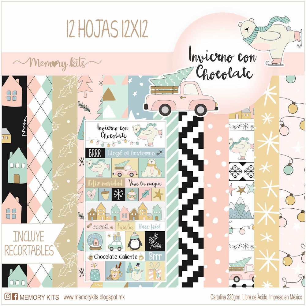 Kit de Papel Cartulina Invierno con Chocolate Papel Memory Kits