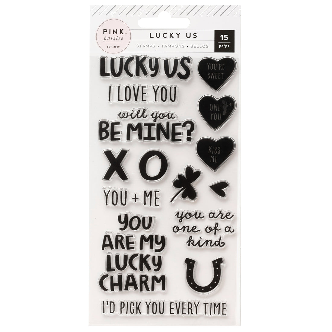 Lucky Us Acrylic Stamps / Sellos de Polímero Sellos Pink Paislee