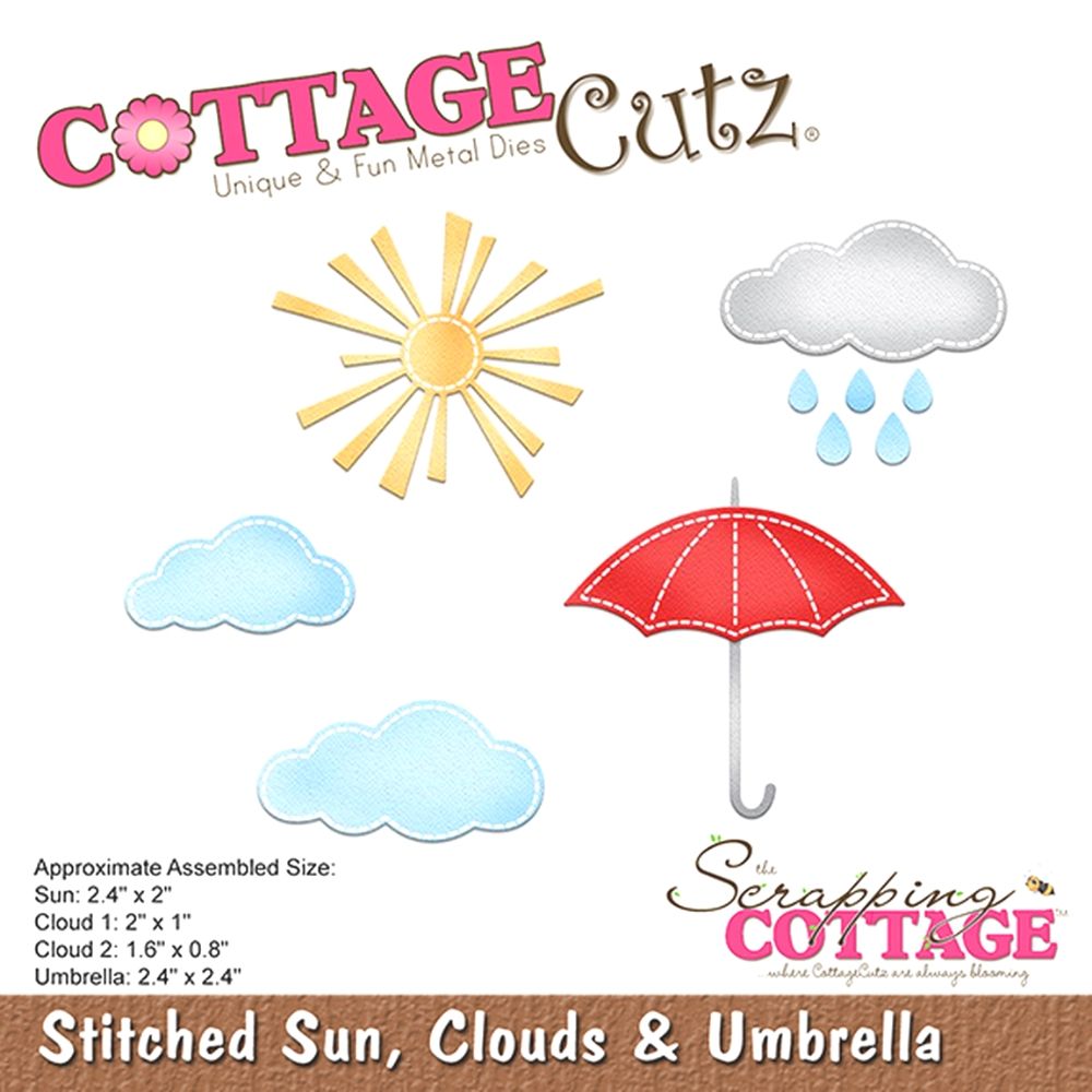 Stitched Sun, Clouds &amp; Umbrella Die /  Suaje de Nube, Sol y Sombrilla Dados de Corte / Suajes / Troqueles Cottage Cutz