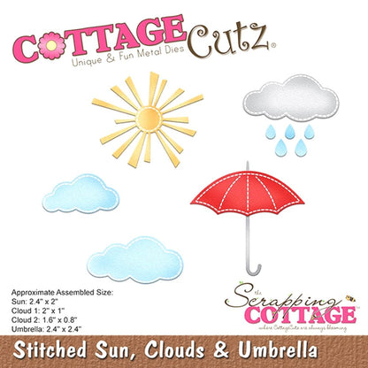 Stitched Sun, Clouds &amp; Umbrella Die /  Suaje de Nube, Sol y Sombrilla Dados de Corte / Suajes / Troqueles Cottage Cutz