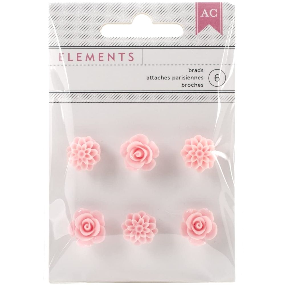 Pink Resin Flower Brads / Brads de Flores de Resina Rosa Adornos / Embellishments Bazzill