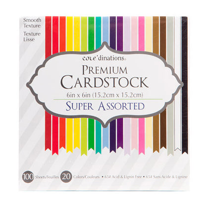 Smooth Assorted Paper / 100 Hojas de Cartulina de Colores 6x6 Descontinuado Core&