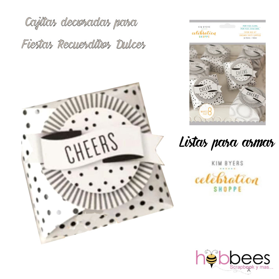 Favor Box Kit Pop, Fizz, Clink 32 pc / Set de Cajitas de Recuerdo para Fiestas Blanca y Negra Cajitas para Armar Darice