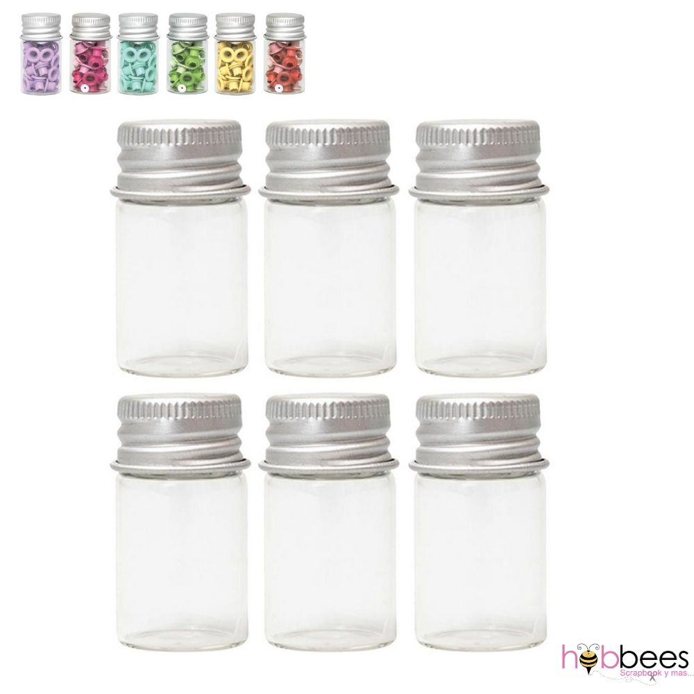 Medium Glass Jars / 6 Frascos de Vidrio Med. con Tapa Metálica Almacenamiento y Organización We R Memory Keepers