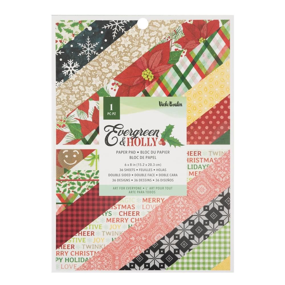 Evergreen &amp; Holly Paper Pad 6 x 8 / Bloc de Papel Adornos / Embellishments American Crafts